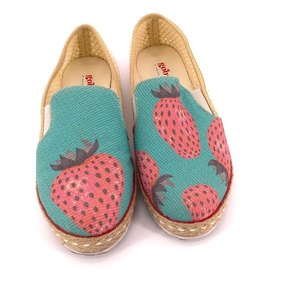 Goby Strawberry Print Espadrille Slip On Shoes Size 39 US 9